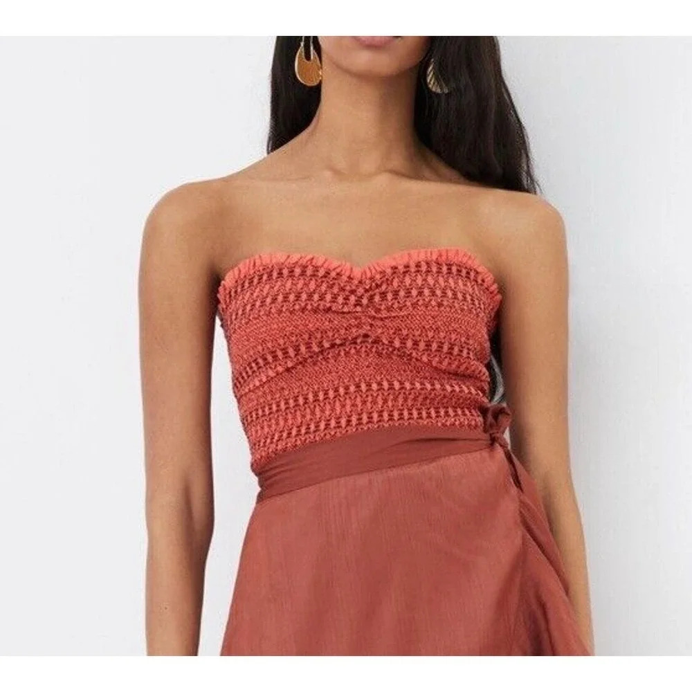 NWOT Anthropologie SMOCKED SWEETHEART TUBE-TOP Embroidered in Orange Size XL